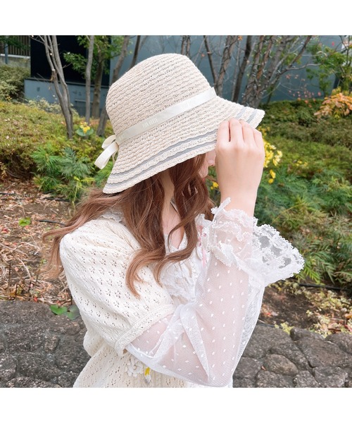 ピンクハウス♡ロゴリボン付きスカラッププレートハット♡新品未使用タグ付き PINK HOUSE（ピンクハウス） 帽子 ハット ロゴリボン付きスカラップ