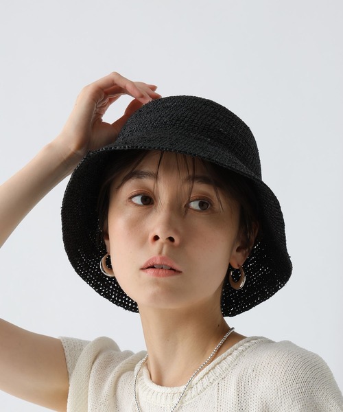 【HAT ATTACK】パッカブル ラフィア バケットハット 夏の旅行に 透かし編みラフィアバケットハット｜J'aDoRe JUN ONLINE OUTLET