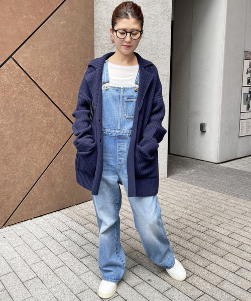 45R 美品 スビン総針カーディガン 3 紺 45R 45rpm フォーティファイブアール インディゴ染めギマニットVネック