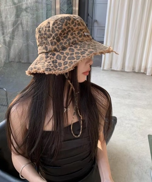 meJane（ミージェーン） 帽子 ハット レオパード柄 フリンジバケット