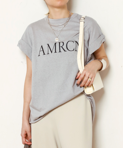 【美品】今季 Americana AMRCN ラメプリント ロールアップTシャツ 美品】今季 Americana AMRCN ラメプリント ロールアップTシャツ
