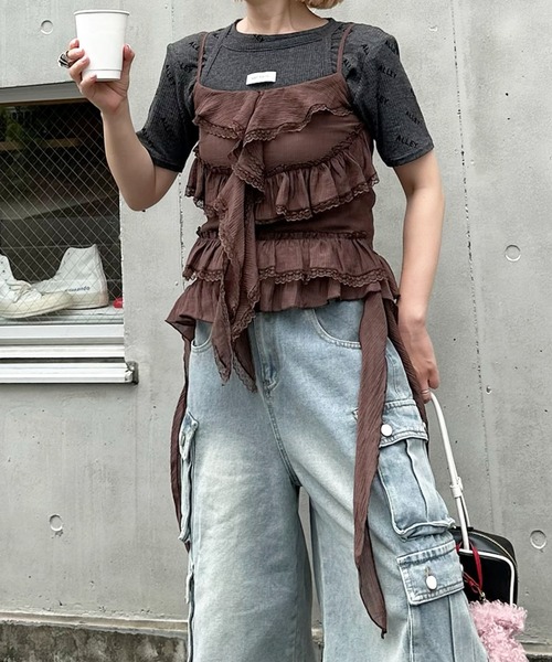 ブラウス シャツ フリフリとぴろんのキャミ レディース