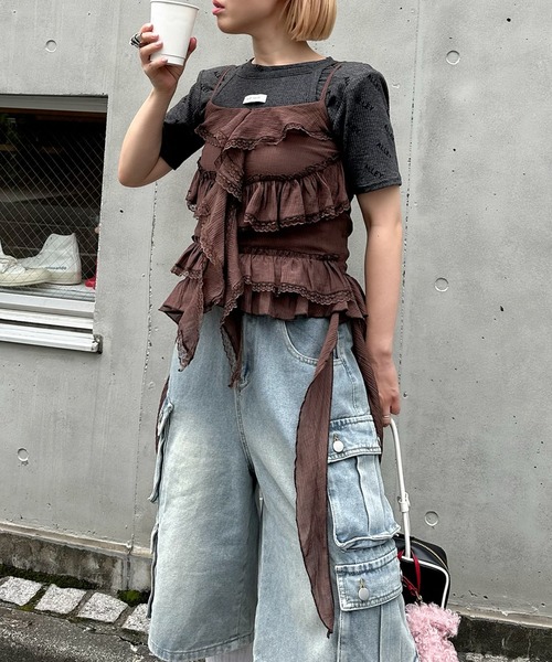ブラウス シャツ フリフリとぴろんのキャミ レディース Alley Tokyo ブラウス シャツ フリフリとぴろんのキャミ