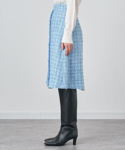 ANAYI（アナイ） スカート ブルーツイードフリンジミニスカート