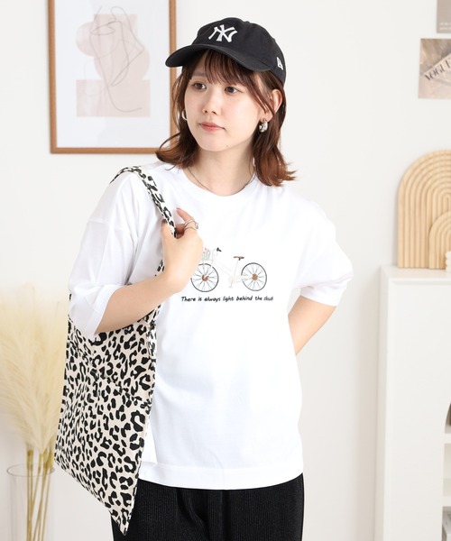 tシャツ BRODIAEA 自転車刺繍半袖Tシャツ レディース