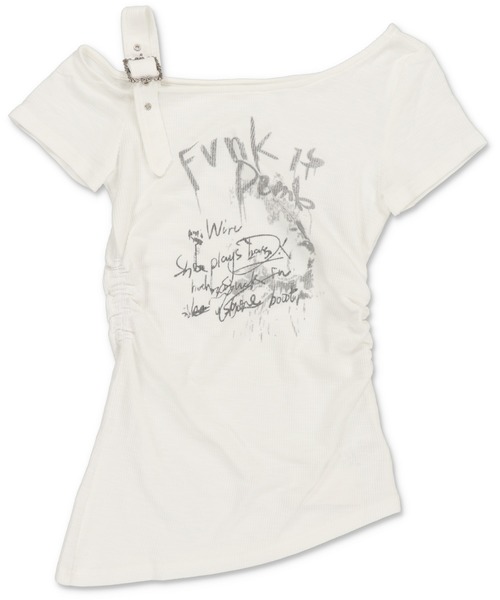 SPINNS tシャツ オフショル半袖カットソー/ベルトギャザー
