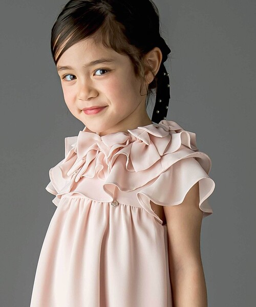 ドレス 発表会 卒園式 入学式 梨地リボン付け襟2WAYドレス(90〜130cm) キッズ 子供服 女の子の画像