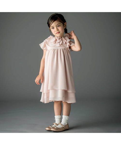 ドレス 発表会 卒園式 入学式 梨地リボン付け襟2WAYドレス(90〜130cm) キッズ 子供服 女の子の画像