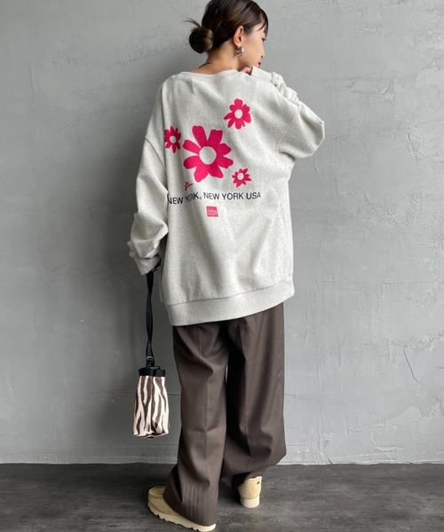 トレーナー スウェット 「WEB先行予約」「MANHATTAN PORTAGE」 別注 ポケット刺繍 リンガー クルーネックスウェット レディース メ Manhattan Portage トレーナー スウェット 「WEB先行予約
