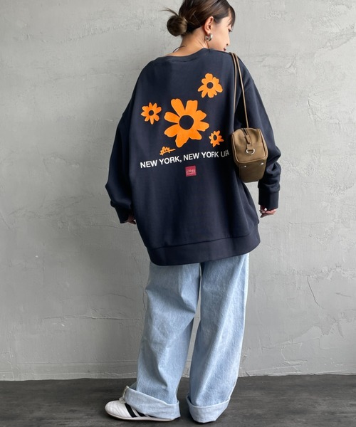 トレーナー スウェット 「WEB先行予約」「MANHATTAN PORTAGE/マンハッタンポーテージ」 別注 手書き風バック刺繍 クルーネックスウェ Manhattan Portage トレーナー スウェット 「WEB先行予約