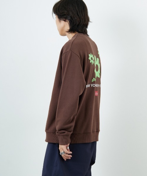 トレーナー スウェット 「WEB先行予約」「MANHATTAN PORTAGE」 別注 ポケット刺繍 リンガー クルーネックスウェット レディース メ Manhattan Portage トレーナー スウェット 「WEB先行予約