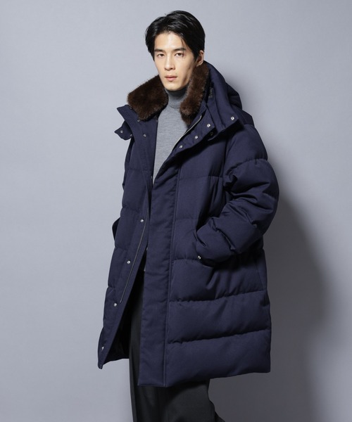 西川ダウン★ナノユニバース ダウンジャケット ラクーンファー ネイビー 40 L 西川ダウン☆ナノユニバース ダウンジャケット ラクーンファー