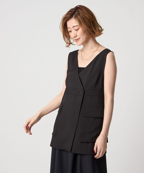 NOBLE ツイルクロス ジレ ベスト ノースリーブジャケット 36 日本製 conte ベスト ジレ 「conte」ツイル ノースリーブジレ レディース