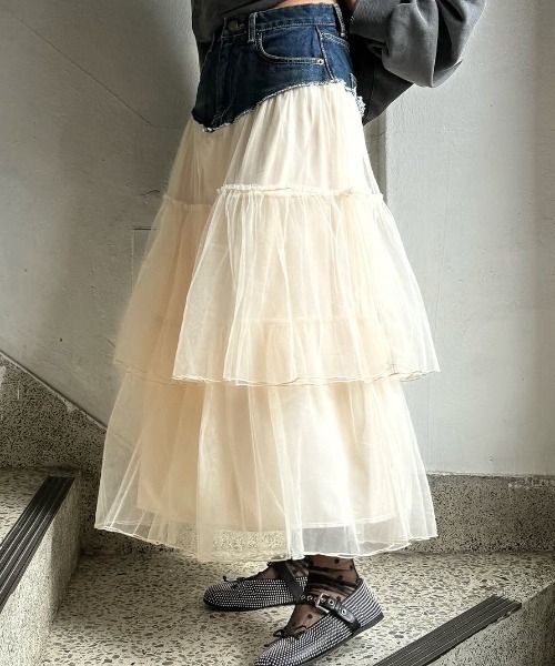 Aelina スカート デニム切り替えチュールスカート : ZOZOTOWN Yahoo!店
