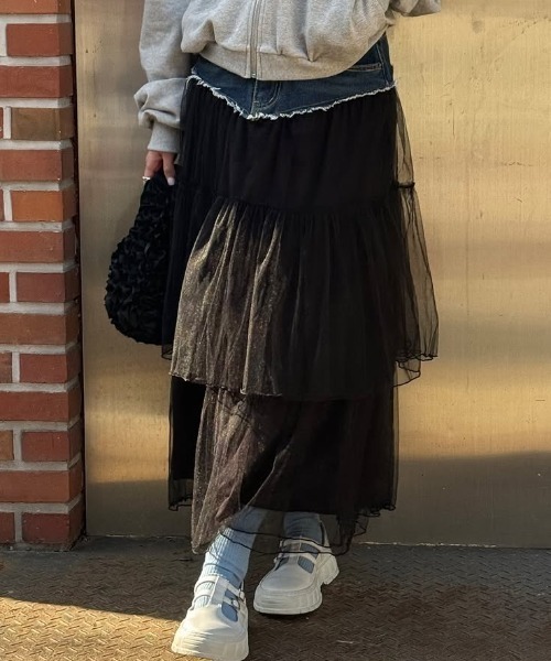 Aelina スカート デニム切り替えチュールスカート : ZOZOTOWN Yahoo!店