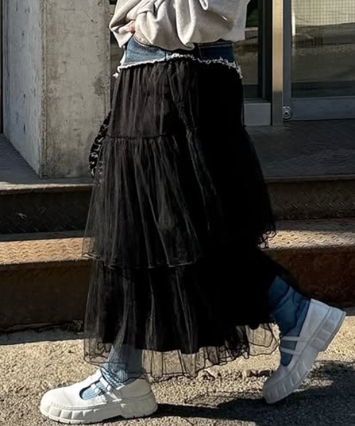Aelina スカート デニム切り替えチュールスカート : ZOZOTOWN Yahoo!店