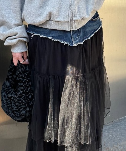 Aelina スカート デニム切り替えチュールスカート : ZOZOTOWN Yahoo!店