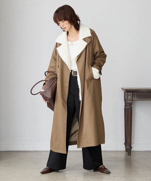 リヴドロワシャギーモカコート極美品 Fit more（フィットモア） コート アウター ビッグカラーウールライク