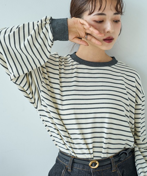 mil（ミル） tシャツ ボリューム袖 ボーダーロンT「588093