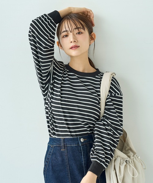 mil（ミル） tシャツ ボリューム袖 ボーダーロンT「588093