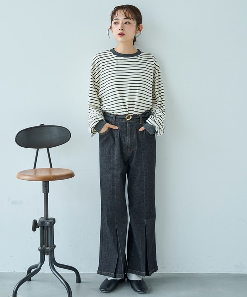 everyone ボーダー ロンT グレー everyone border long sleeve tee shirt (NAVY) | everyone