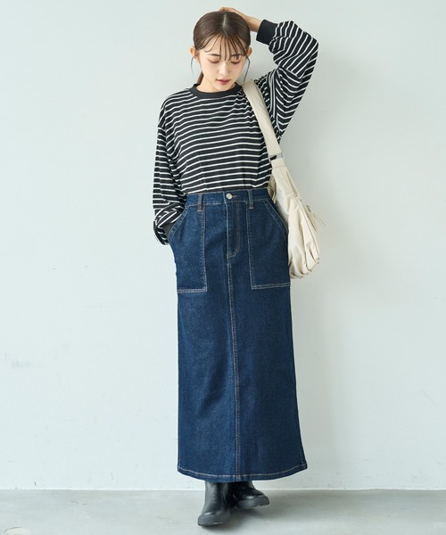 mil（ミル） tシャツ ボリューム袖 ボーダーロンT「588093