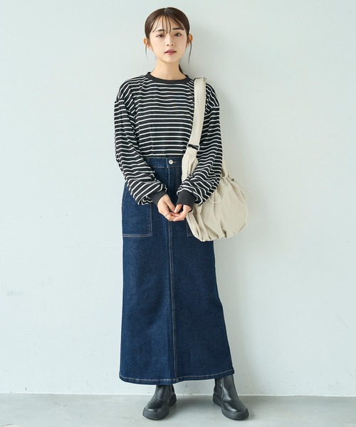 極美品 HERMES レディース ボーダーロングT 轡の気品 mil tシャツ