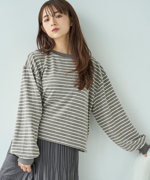 mil（ミル） tシャツ ボリューム袖 ボーダーロンT「588093