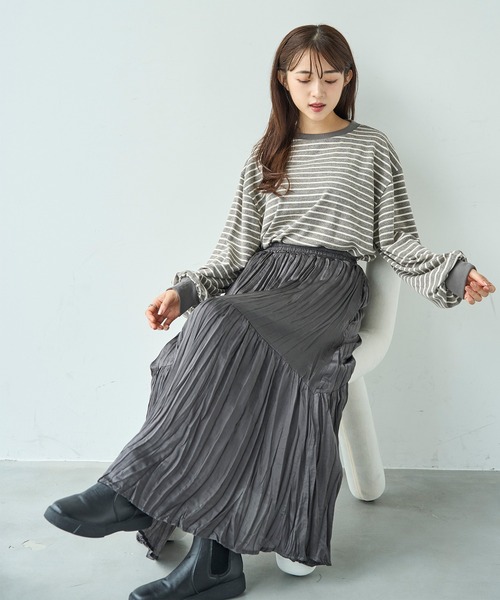 mil（ミル） tシャツ ボリューム袖 ボーダーロンT「588093