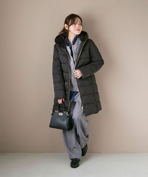 【美品】ルクールブラン　軽量　ダウン　ネイビー　暖かい　ロング丈　ジャンパー 美品】ルクールブラン 軽量 ダウン ネイビー 暖かい ロング丈