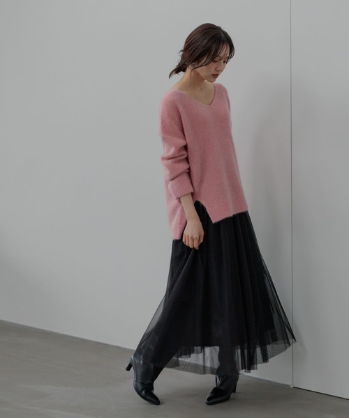 Andemiu プルオーバー 長袖ニットVネックニット アンデミュウトップス Andemiu（アンデミュウ） ニット セーター 「手洗い可能」モヘアウール