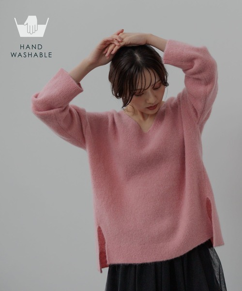 Andemiu プルオーバー 長袖ニットVネックニット アンデミュウトップス Andemiu（アンデミュウ） ニット セーター 「手洗い可能」モヘアウール