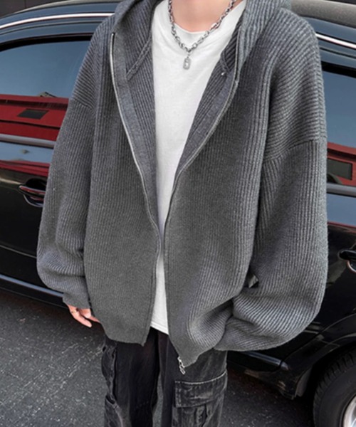 CELENA BEATS パーカー ダブルジップ フード付き ニット パーカー