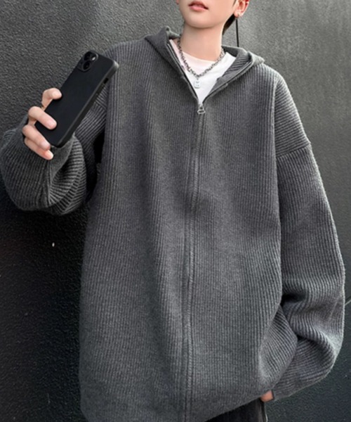 CELENA BEATS パーカー ダブルジップ フード付き ニット パーカー