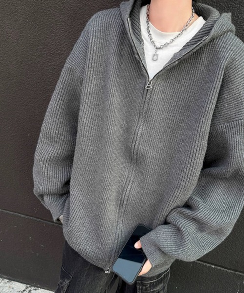 CELENA BEATS パーカー ダブルジップ フード付き ニット パーカー