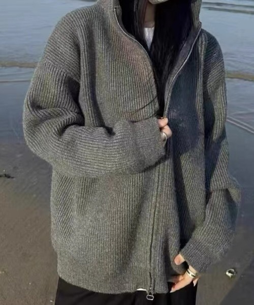 CELENA BEATS パーカー ダブルジップ フード付き ニット パーカー