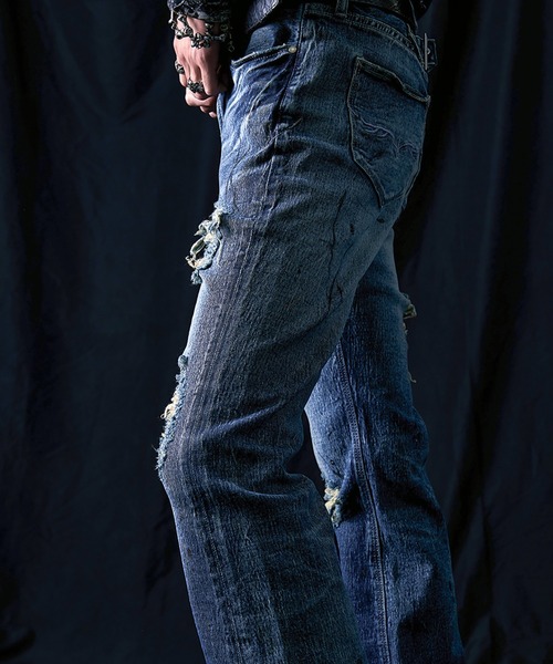 FUGA ジーンズ 「FUGA/フーガ」ペイント加工フレアデニムパンツ メンズ