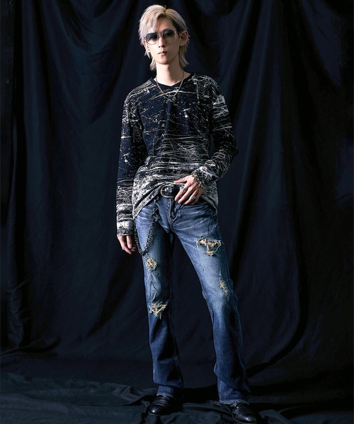 FUGA ジーンズ 「FUGA/フーガ」ペイント加工フレアデニムパンツ メンズ