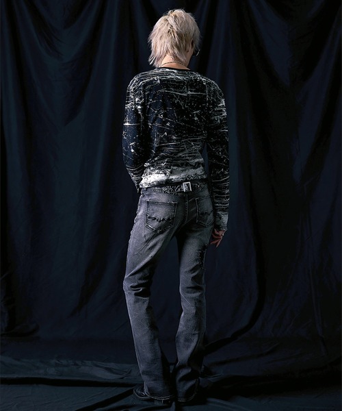 FUGA ブラックデニム レザー 46 アーカイブ フレアシルエット 加工デニム FUGA ジーンズ 「FUGA/フーガ」ペイント加工フレアデニムパンツ メンズ