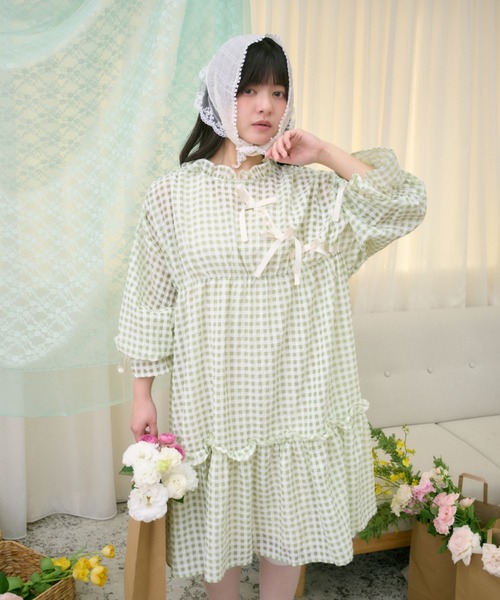 kutir 「kutir」 7分袖ワンピース FREE グリーン レディース