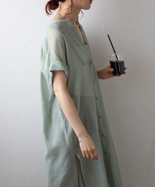 「&HALF」 「noa-ge」半袖ワンピース L ベージュ レディース_画像4