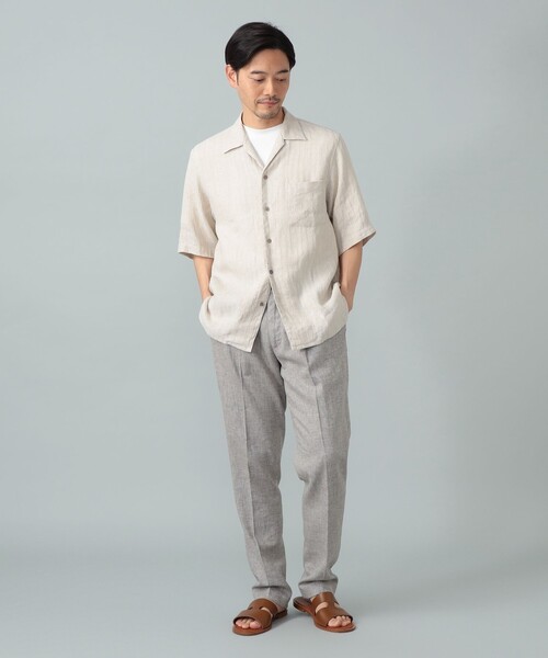BEAMS F（ビームスF） シャツ 半袖 リネンシルク ヘリンボーン