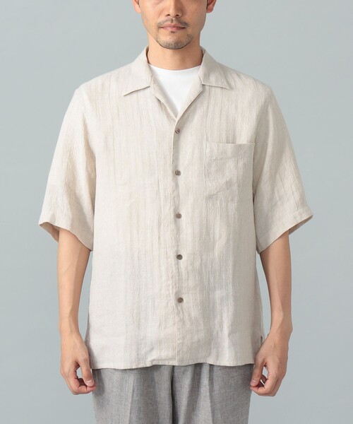 BEAMS F（ビームスF） シャツ 半袖 リネンシルク ヘリンボーン