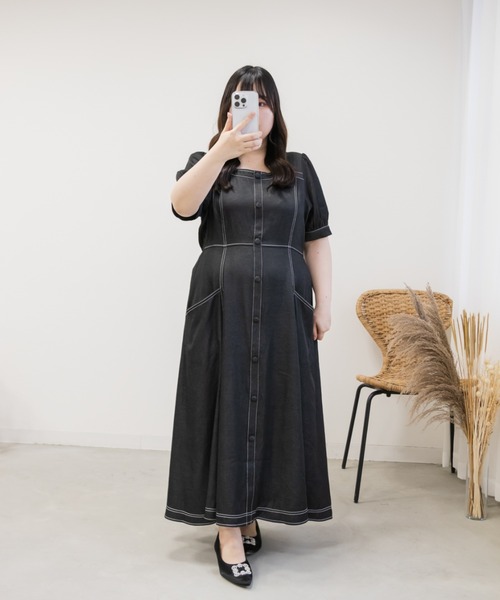 「CLETTE」 半袖ワンピース LL ネイビー レディース_画像5