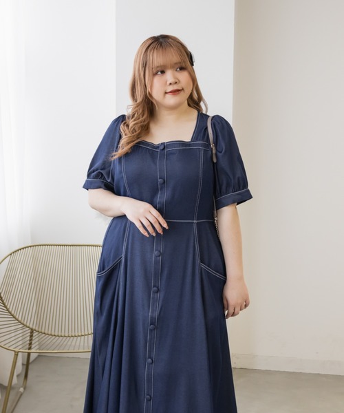 「CLETTE」 半袖ワンピース LL ネイビー レディース_画像8