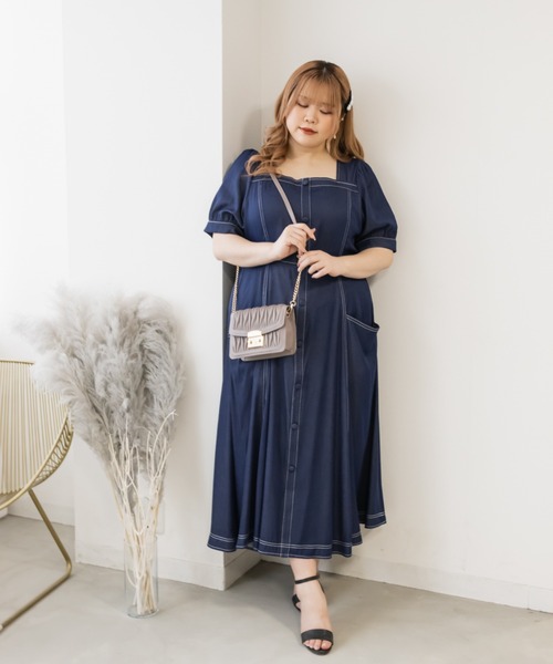 「CLETTE」 半袖ワンピース LL ネイビー レディース_画像9