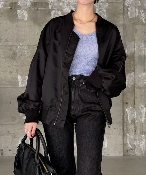 美品　FORMO ブルゾン　21S 完売　MA-1 ブルゾン　黒 mysty woman（ミスティウーマン） ma1 ma-1 ミリタリーMA1ブルゾン