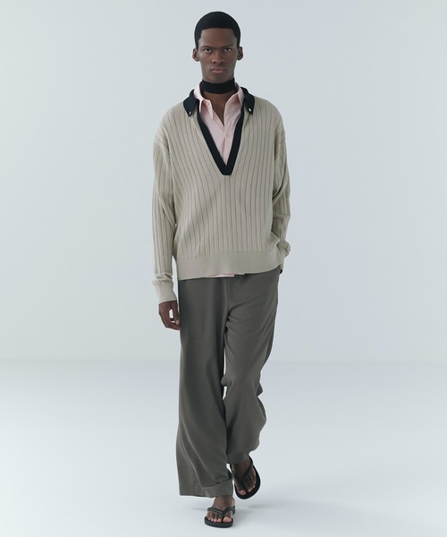 セーター ニット Wide Rib Skipper Collar Knit Pullover メンズ レディースの画像