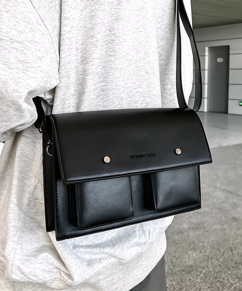 ショルダーバッグ バッグ フェイクレザーダブルポケットショルダー