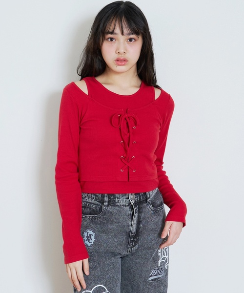 LOVETOXIC tシャツ レースアップテレコ長袖シャツ キッズ 子供服 
